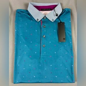 Greyson Golf Shirt Polo Spirit of Lanai Print Large Sea Turtle Green Polyester